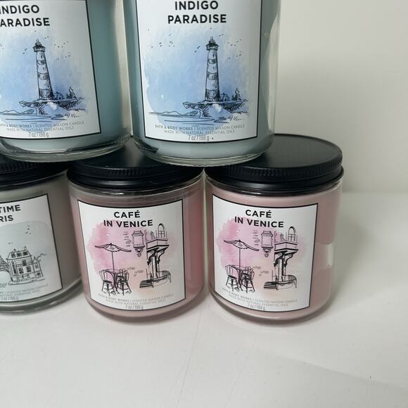 Bath & Body Works Cafe In Venice Paradise Paris Lot Of 7 Candles Single Wick 7oz - Picture 4 of 8